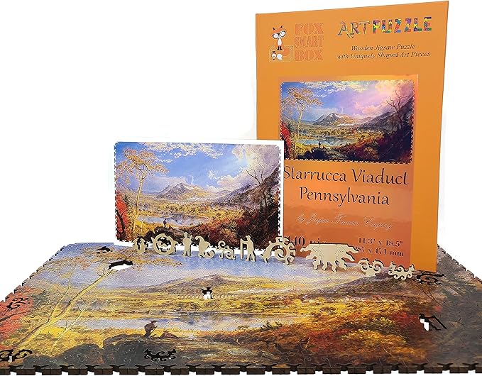 Wooden Jigsаw Puzzle for Adults - Uniquely Shaped Pieces - Made in The USA by FoxSmartBox - 440 Pieces - Starrucca Viaduct, Pennsylvania