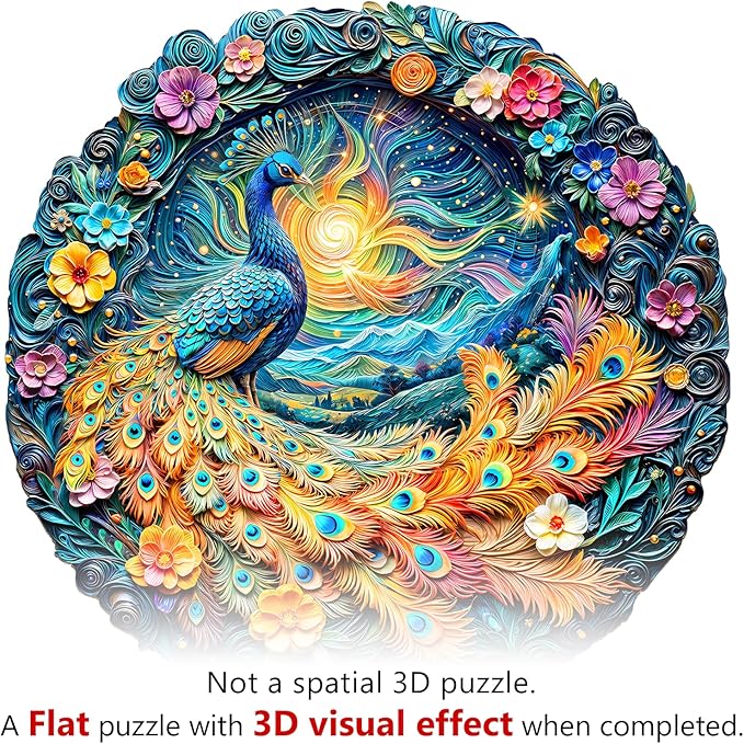 Wooden Puzzles for Adults,Aurora Peacock Shaped Unique Wooden Jigsaw Puzzles, Creative Ghristmas Gift for Teenagers and Adults.