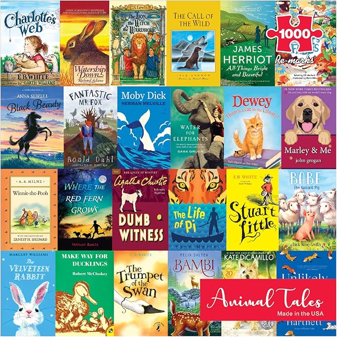 Re-marks Animal Tales Book-Cover Puzzle, 1,000-Piece Jigsaw Puzzle for All Ages