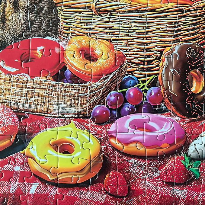 300 Piece Puzzles for Adults - Large Piece Jigsaw Puzzles for Kids Seniors - Picnic Kittens and Donut