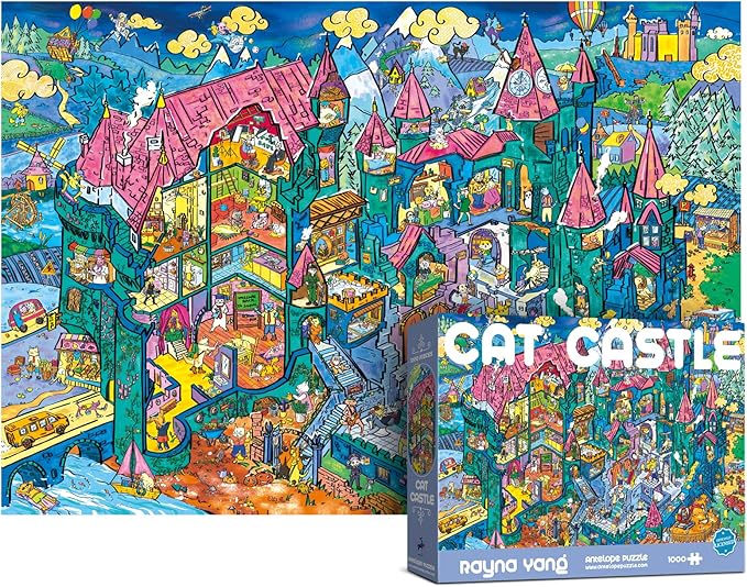 ANTELOPE 3 in 1 1000 Piece Puzzle Bundle - Roller Coaster, Drive in Movie, Cat Castle - 3000 Piece Jigsaw Puzzle, 3 Count, 15 Years and Up
