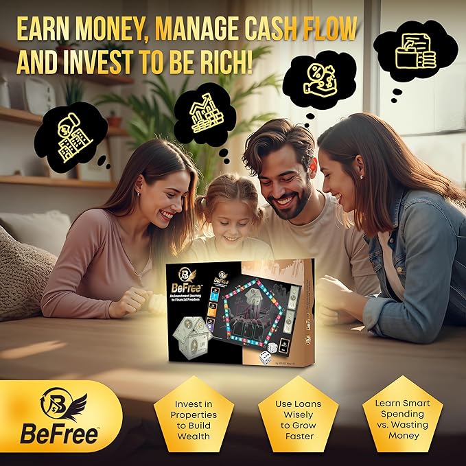 BeFree Strategy & Financial Literacy Board Game – for Family & Teens with Fun Learning | Earn Money, Manage Cash Flow & Payday | Pay Deals, Invest in Real Estate & Stocks Assets (BeFree)