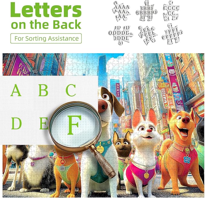 Blueforest 1000 Piece Jigsaw Puzzle for Adults, Cute Cartoon Dogs in City Street, Fun Unique Adult Puzzles for Relaxation & Family Activity 27.5x19.7 Inch