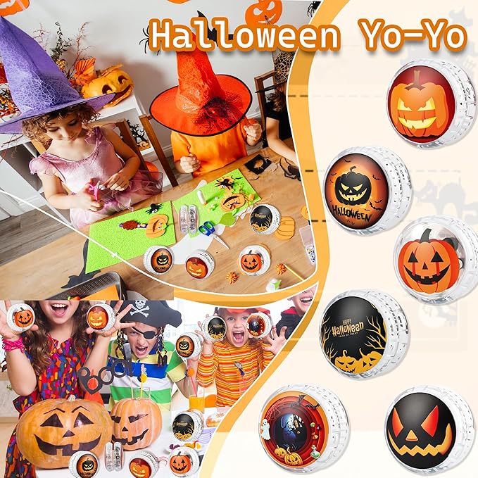 24 Pcs Halloween Yo Yo Toys LED Light Up Yo Yo Bulk Pumpkin Plastic Responsive Bearing Ball for Halloween Birthday Gifts Party Favor