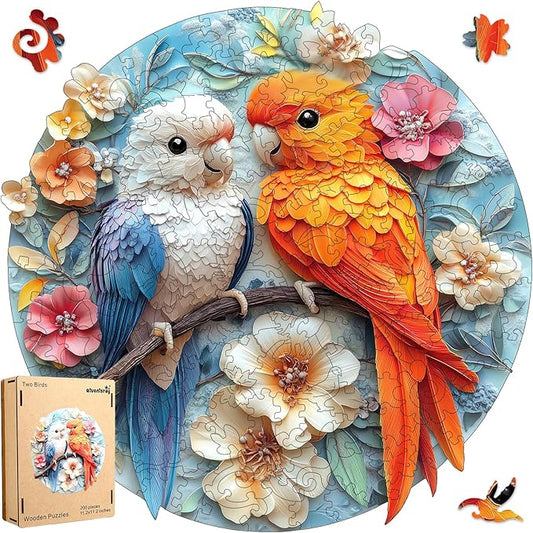 Wooden Puzzles for Adults, Parrots Flower Wooden Jigsaw Puzzles, Unique Shape Animal Adult Puzzles, Irregular Wood Puzzles Creative Gift for Adults Family Game (200pcs, 10.9x11.2in)