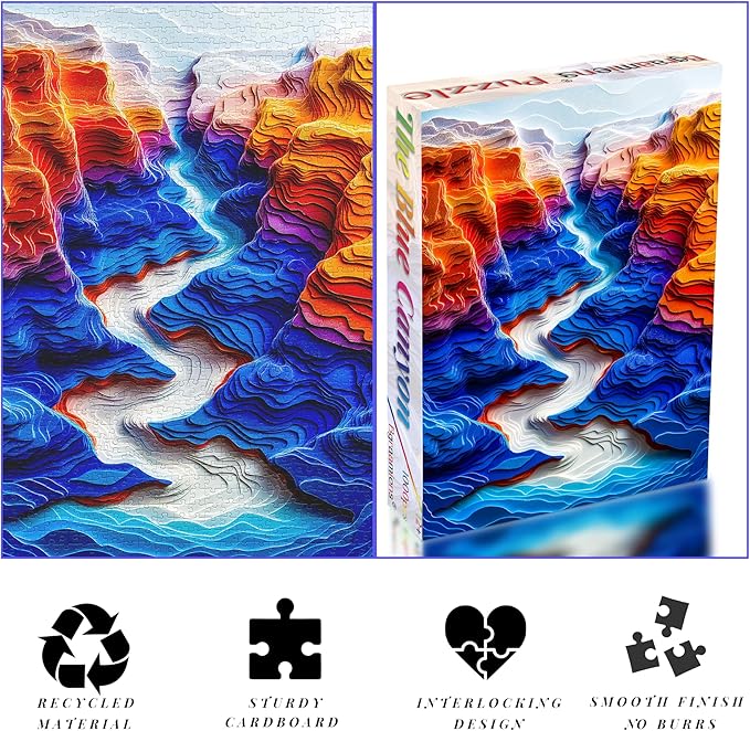 Bgraamiens Puzzle-The Blue Canyon-3D Visual 1000 Pieces Puzzle Autostereoscopy Puzzles Hard Challenge Puzzles for Adult for Adults and Kids(The Blue Canyon)