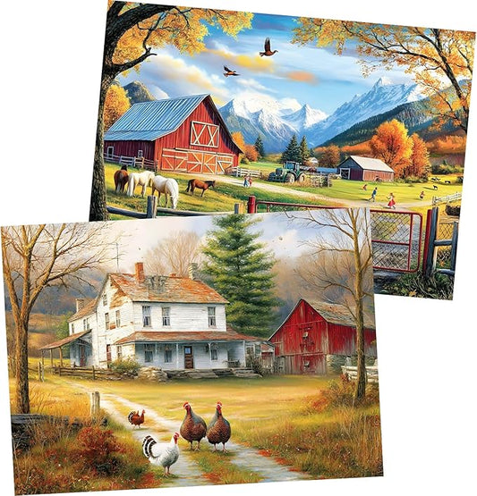 2 Pack 300 Pieces Puzzle for Adults,Autumn Puzzle Farm Jigsaw Puzzles 300 Pieces for Adults Kids Seniors Countryside Jigsaw Puzzle Premium Cardboard Puzzles for Tabletop Family Activity Gift