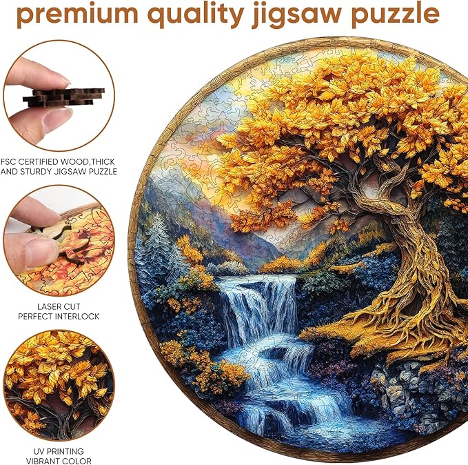 Puzzles for Adults, Tree of Life Waterfall River Wooden Jigsaw Puzzles 500pcs,16.5x16.5in, Royal, Unique Shape Adult Puzzles,Irregular Wood Creative for Adults and Kids Family Game