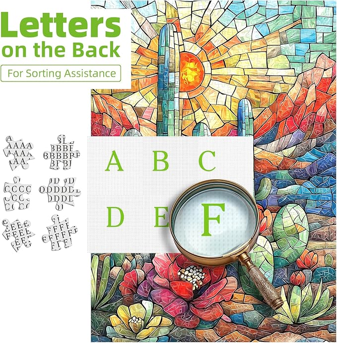 Blueforest Cactus 1000 Piece Puzzle for Adults - Mosaic-Style Desert Therapy Jigsaw Puzzle, Vibrant Succulent Wall Decor & Premium Gift Set (27.5"x19.7")