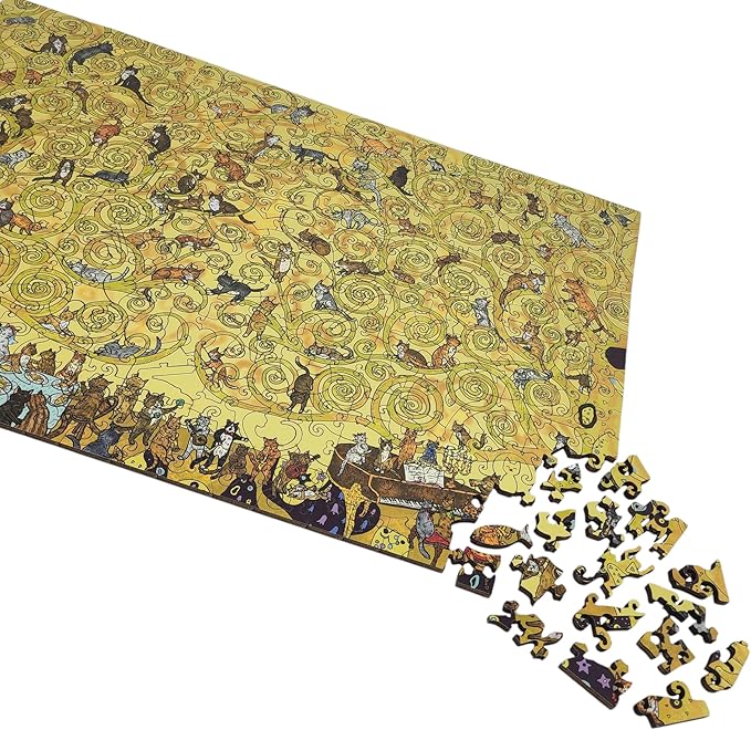 Wooden Puzzle for Adults - Uniquely Shaped Pieces - Made in The USA by FoxSmartBox - 460 Pieces - Cats Wedding