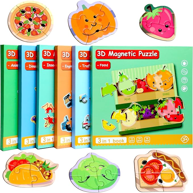 Magnetic Puzzles for Kids Ages 1-3, Travel Toddler Puzzles Ages 2-4 Year, Food Activities Toy for Boys & Girls 3-5 yo - Learning Magnet Gift for Road Trip