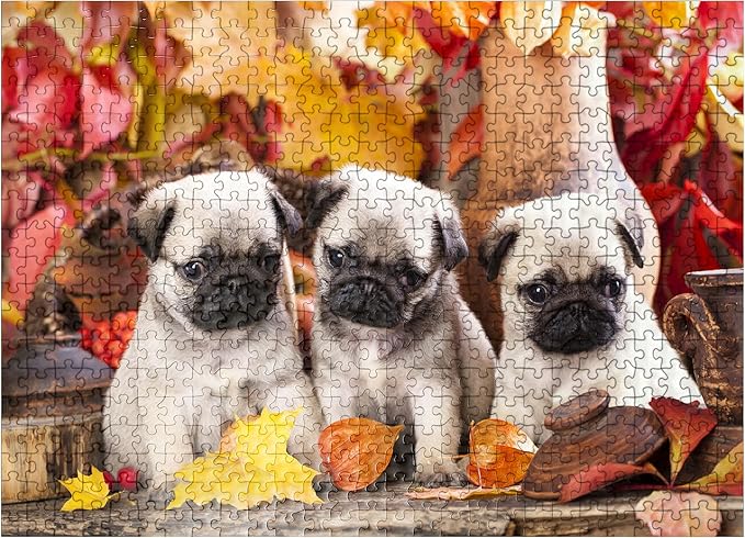 MyPuzzle Pug Puppies - Premium 500 Piece Jigsaw Puzzle - Made in USA