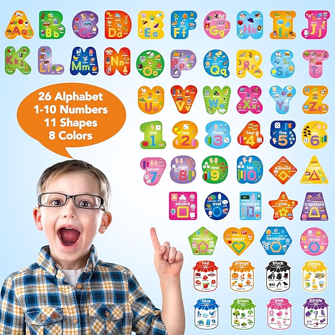 D-FantiX 55 Pcs Dry Erase Number & Alphabet Flash Cards for Toddlers, Double Sided Write and Wipe Educational Preschool Flashcards, Number Colors Shapes Letters Tracing Handwriting Practice for Kids