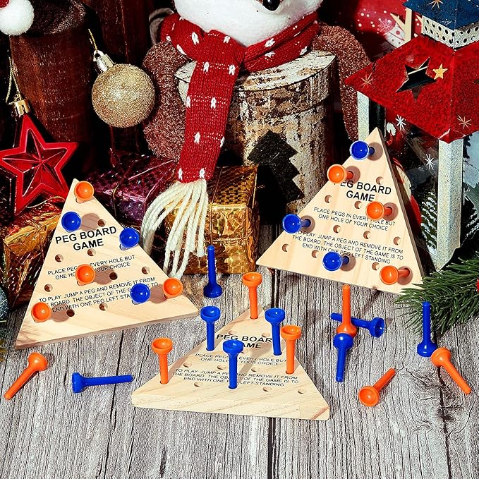Zhanmai Wooden Triangle Peg Game, 3 Sets, Educational Board Game for Teens and Adults, Travel Size, Strategy Toy, Operation Christmas Toys Fun Learning Puzzles(Blue Orange)