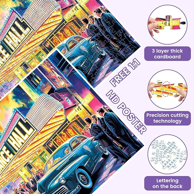 300 Piece Puzzles for Adult, Neon Dance Hall Puzzle 300 Pieces for Adults Kids Senior, Retro Style Adult Puzzles, Challenging Family Puzzle Colorful Activity Game Gift for Friend 20.5 X 15 Inches