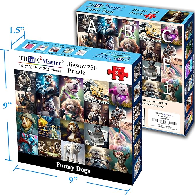 Think2Master Funny Dogs 250 Pieces Jigsaw Puzzle Featuring heartwarming Puppies and Dogs. Fun Toy for Kids, School & Families. Great Gift for Boys & Girls Ages 8+. Size: 14.2” X 19.3”