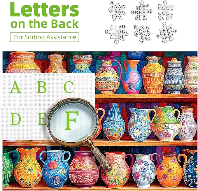 Blueforest 500 Piece Jigsaw Puzzle for Adults - Unique Shape Pieces | Colorful Vase Shelf Art | 23x15 Inches Challenging Fun Puzzle