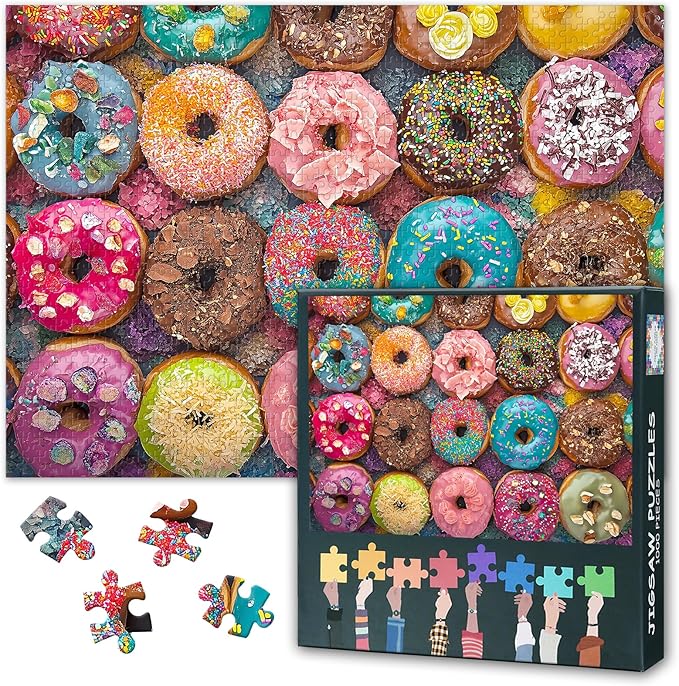 1000 Piece Puzzle for Adults - Colorful Glazed Donuts & Sweet Desserts, Vibrant Jigsaw Puzzle with Artistic Donut Art, Premium Adult Puzzles 1000 Pieces - 27.5x19.7 in