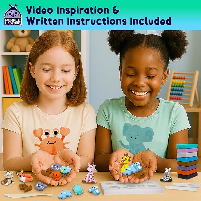 PURPLE LADYBUG DIY Clay Cute Mini Eraser Kit for Kids - Students Desk Pet Animals Make Your Own Erasers Kit, Arts and Crafts for Kids Ages 8-12 4-8, Ideal for School Supplies, Gifts & Creative Play