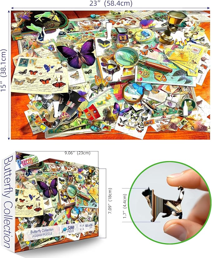 Butterfly Garden 500 Piece Jigsaw Puzzle for Adults Vintage Postcards Design Challenging Colorful Flower Unique Jigsaw Puzzles Ideal for Family Game Nights & Home Decor