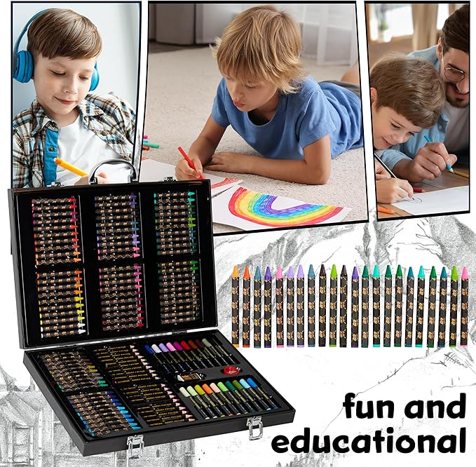 Harry Potter Colored Pencils 130pcs Art Supplies Drawing Kit School Supplies Painting Girls Drawing Pencils Art Kit Travel Case with Crayons Arts and Crafts for Kids 4-12 (Black)