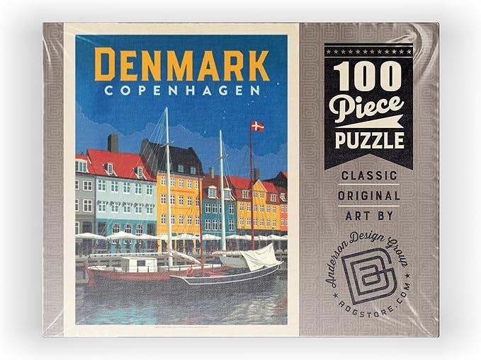 MyPuzzle Denmark: Copenhagen, Vintage Poster - Premium 100 Piece Jigsaw Puzzle for Adults
