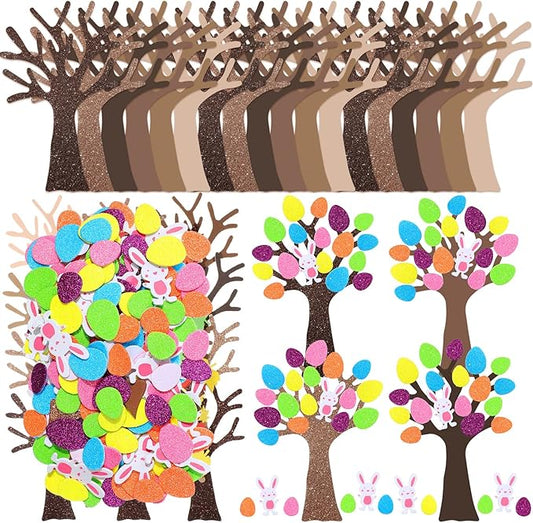 Woanger 224 Pieces Easter Foam Stickers for Craft Egg Bunny Rabbit Self Adhesive Tree Glitter Stickers for Kids Art Project Family Activity Easter (Egg)