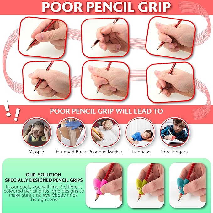 Stylo Pencil Grips Pack of 3 - Pink, Sea Green, Yellow - Perfect Handwriting Holders for Kids Home Schooling and Preschool Writing Tools