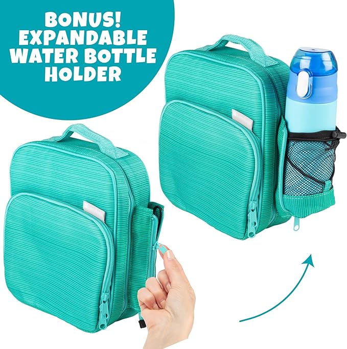 Kids Insulated Lunch Box w Snack Pocket & Expandable Water Bottle Holder For Girls- Waterproof Lunchbox Tote Keeps Food Hotter or Colder Longer - Reusable Back to School Bag Fits Most Bento Containers