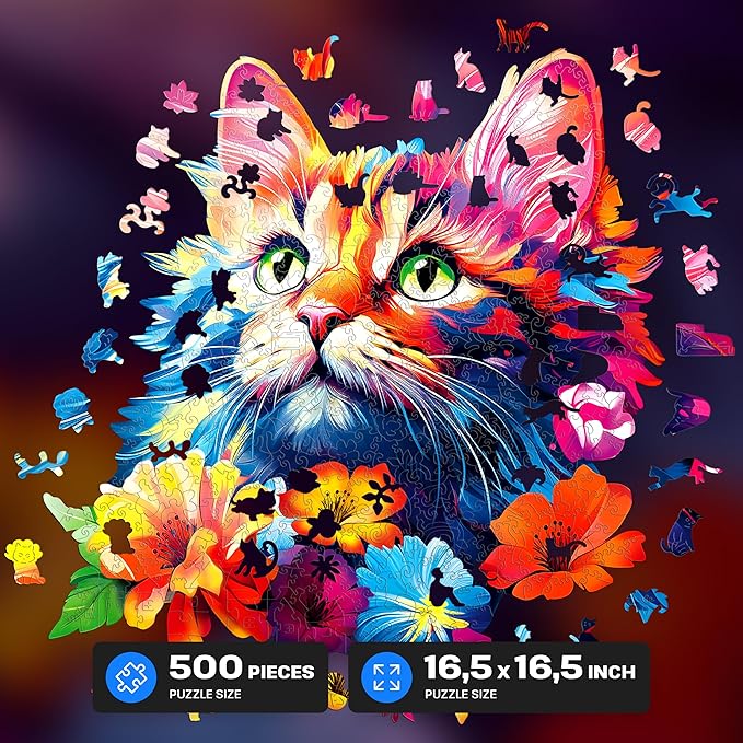 ESC WELT Wooden Cat Puzzle 500 Pieces - Captivating Mind Entertainment for Teens and Adults - Fun and Environmentally Friendly Toy - Challenging Jigsaw Game - Wooden Puzzle