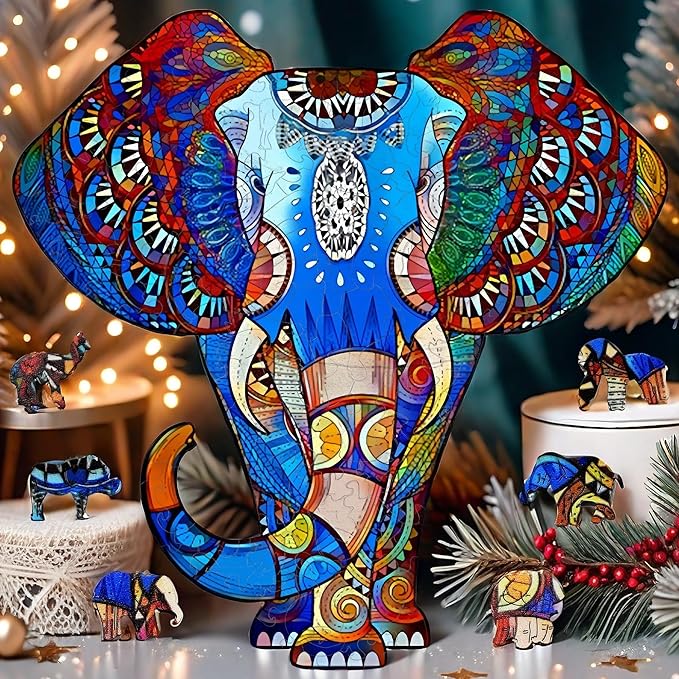 Wooden Jigsaw Puzzle for Adults,Unique Elephant Animals Shaped Magic Jigsaw Puzzle Pieces Best Gift for Adults,Can be Used as a Cool Mouse Pad, 150pcs,(9.5x9.5 inches) Large…