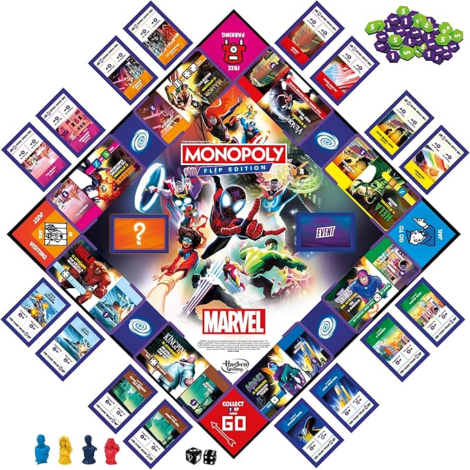 Monopoly Flip Edition: Marvel Board Game | Ages 8 and Up | 2 to 4 Players | Family Board Games for Kids, Teens, and Adults
