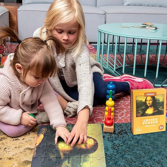 24 Pieces Da Vinci Mona Lisa Puzzle, Toddler Artist Puzzles for Kids Ages 3-5,4-6 Easy-an Intellectual Decompression Entertainment Game and Preschool Educational Learning Toys