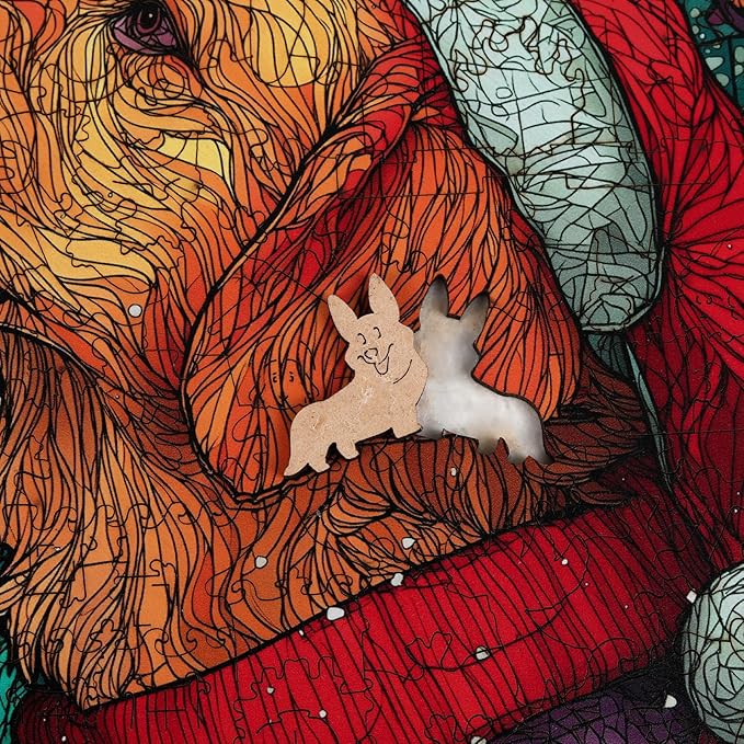 Christmas Jigsaw Puzzles for Adults - Dog with Santa Hat 202 Pcs Unique Shaped Holiday Wood Puzzle with Wooden Storage Box, Festive Family Game Night for Art Lovers 8.9x12 Inch