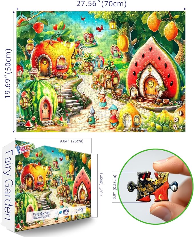 Fantasy Fruit Village Jigsaw Puzzle for Adults1000 Pieces Whimsical Fairy Tale Garden Scene Colorful Watermelon Citrus Houses Enchanted Forest Challenging Puzzle Game for Adults (27.6"x19.7")