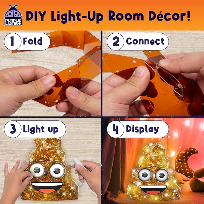 PRISMIC Emoji Poo 3D Puzzle Craft Kit - Funny Light-Up Night Lamp DIY Toy for Teens, Girls & Boys Ages 12-17 Years Old, Hilarious Gift, Cute Room Decor, Cool Crafts for Kids & Tweens