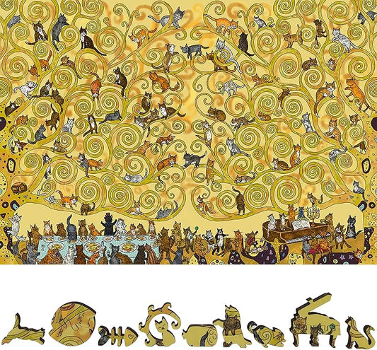 Wooden Puzzle for Adults - Uniquely Shaped Pieces - Made in The USA by FoxSmartBox - 460 Pieces - Cats Wedding