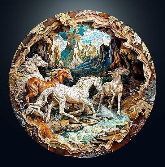 Masseruon 1000 Piece Puzzle for Adults, 26.6 * 26.6in Horse Puzzle for Adults, 1000 Pieces Flat Puzzles with 3D Visual Effect When Completed, Adult Puzzles Games