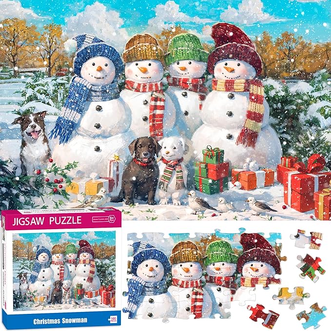 100 Piece Puzzles for Kids Ages 4-6 6-8 8-10, Christmas Snowman Jigsaw Puzzles Kids Puzzles 4-6 3-5, Children Educational Puzzles for Kids Ages 4-8, Gifts Christmas Stocking Stuffers for Kids Adults