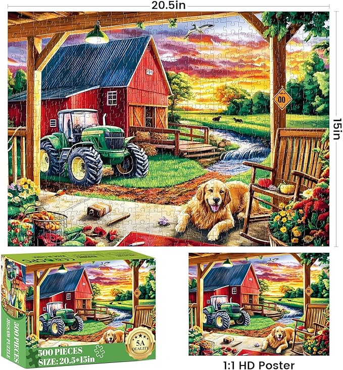500 Piece Puzzle for Adult,Fun Country Life Puzzles for Kids Adults Seniors,Farm Cute Animal Jigsaw Puzzle for Kids Ages 8-10 10-12,Challenging Family Game Gift for Friends Men Women Seniors,20.5*15In