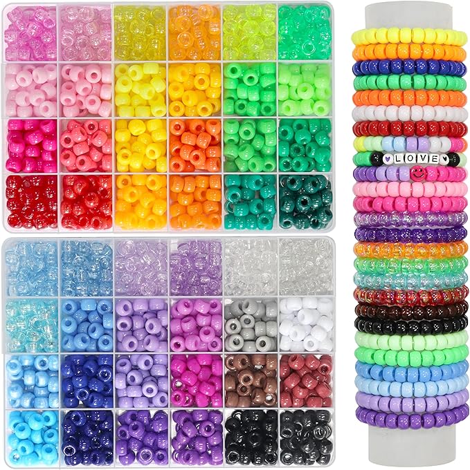 LIS HEGENSA Pony Beads Bulk,Kandi Beads for Necklace Jewelry Making Hair Braiding,Bracelets Making Kits,Hair Bead,Bracelet Plastic Bead for Crafts Braids Girls(48 Color,2200PCS)