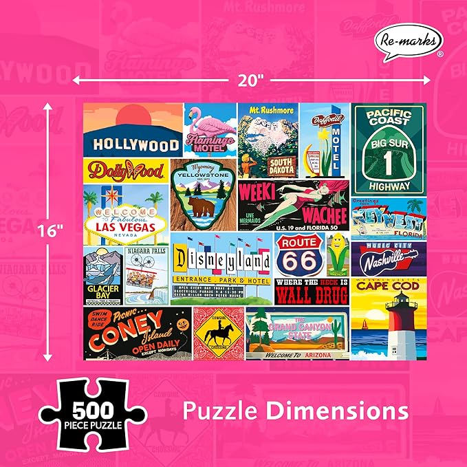 Re-marks Road Trip Vintage Signs 500-Piece Jigsaw Puzzle for All Ages