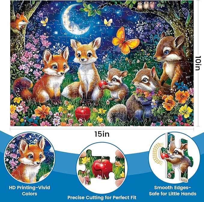 3-Pack 100 Piece Puzzles for Kids,Dogs Foxes Animals Puzzle for Kids Age 4-6 6-8 8-10,Unique Large Piece Jigsaw Puzzle,Recycled Paper,Bright & Colorful Educational Puzzle,Boys Girls Gift for Birthday