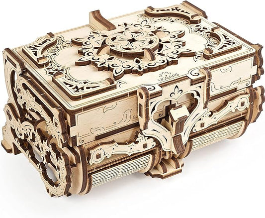 UGEARS 3D Wooden Puzzles Box - 3D Puzzle Antique Wooden Box Wooden Model Kits for Adults - Laser-Cut Mechanical Model Construction Kit
