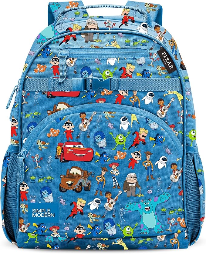 Simple Modern Medium Disney Pixar Toddler Backpack for School Girls and Boys | Kindergarten Elementary Kids Backpack | Fletcher Collection | Kids - 15" tall | Pixar Mashup on Blue