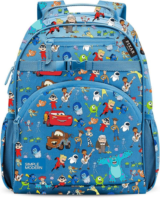 Simple Modern Medium Disney Pixar Toddler Backpack for School Girls and Boys | Kindergarten Elementary Kids Backpack | Fletcher Collection | Kids - 15" tall | Pixar Mashup on Blue