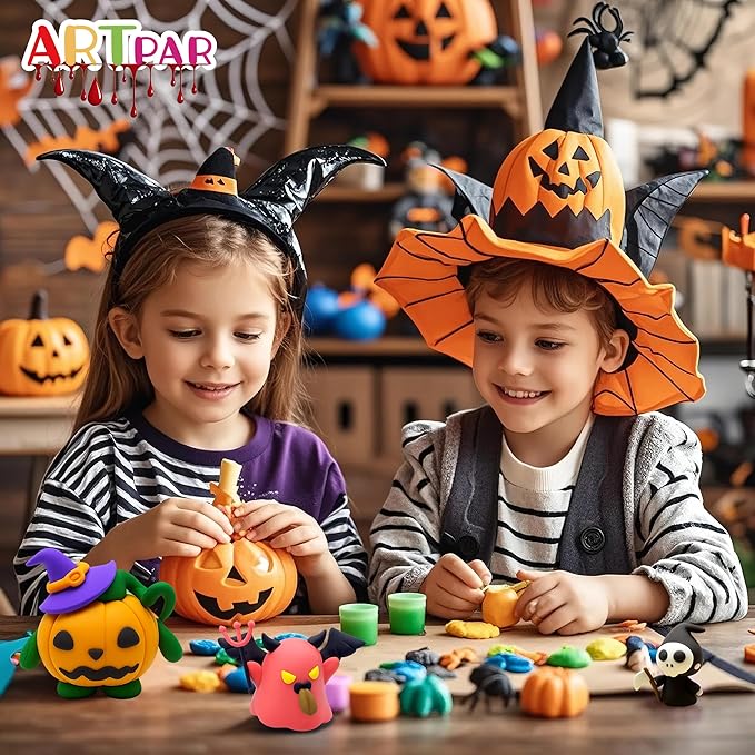 Halloween Crafts for Kids,Air Dry Clay Crafts Kit,12 Boxes Modeling Magic Soft Clay Art Sculpting Supplies,DIY Molding Clay Kit Hallowmas Pumpkin Party Favors for Boys & Girls Age 3-12