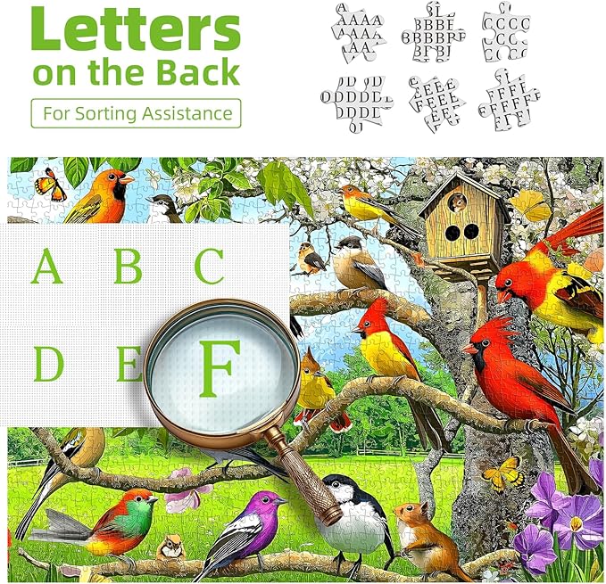 Birds of Spring 1000 Piece Jigsaw Puzzle for Adults Garden Colorful Songbirds on Tree Branch Scene Landscape Puzzle Challenging Family Puzzle Perfect for Game Nights (27.5"X19.6")
