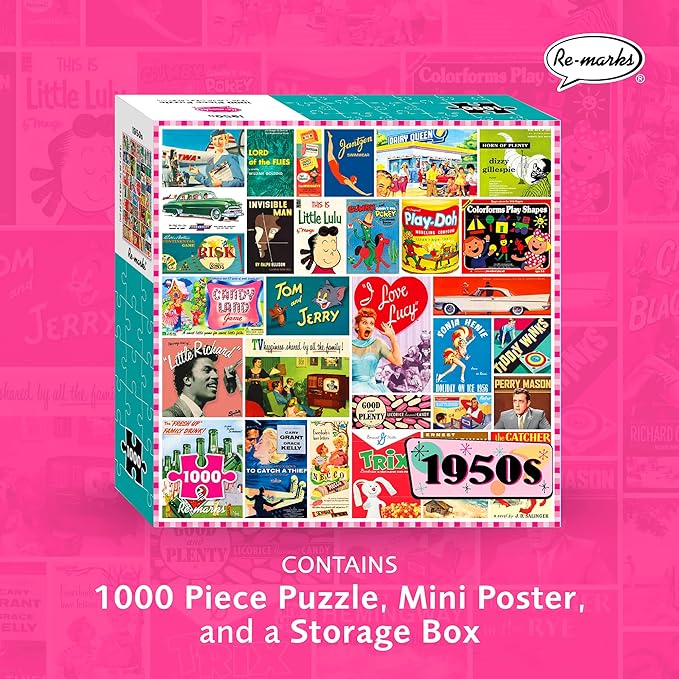 Re-Marks 1950s Pop Culture Puzzle, 1000-Piece Puzzle for All Ages, Family Jigsaw Puzzle