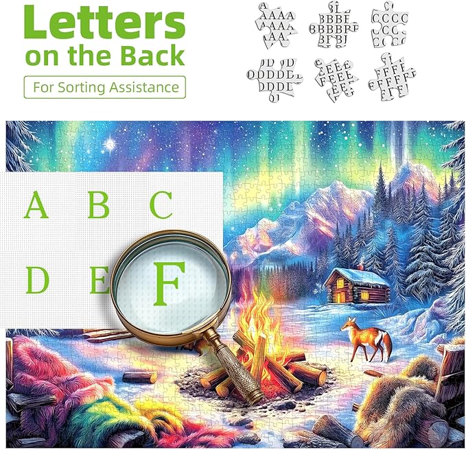 Blueforest 1000 Piece Jigsaw Puzzles for Adults, Northern Lights & Cozy Cabin Winter Bonfire - Impossible Challenging Difficult Puzzle with Aurora, Wildlife & Hygge Gift-Ready Art (27.5"x19.7")